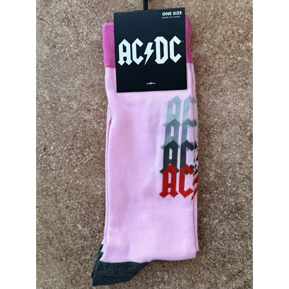 New Novelty Womens Pink AC/DC Crew Socks One Size (7-12) NWT